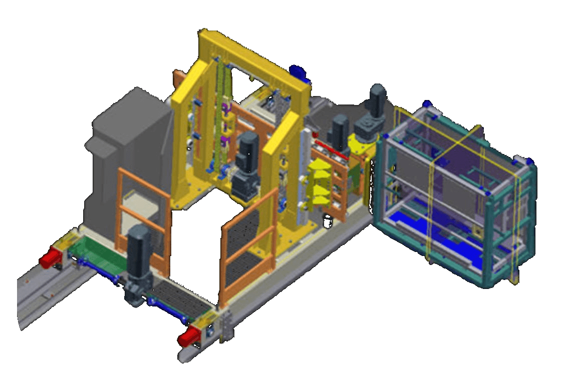 Simulazione CAD di una cella di automazione con manipolatore